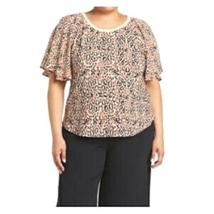 Anthropologie Halogen Animal Print Flutter Sleeve Blouse Top 2X